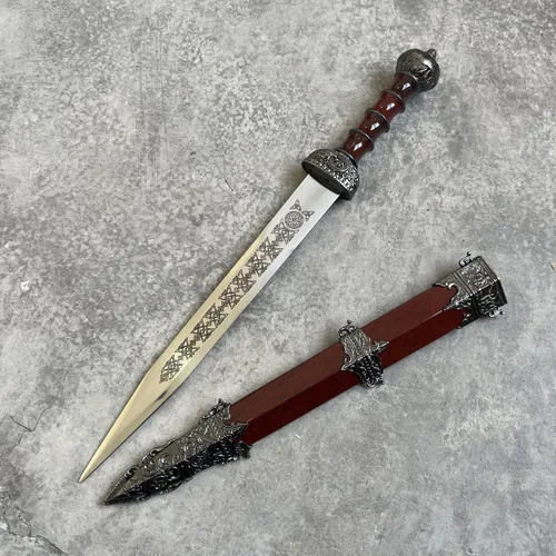 Vista 9 de Espada romana de Gladius de 17 pulgadas con grabado celta medieval, decorativo histórico Réplica para decoración de pared de adornos coleccionables
