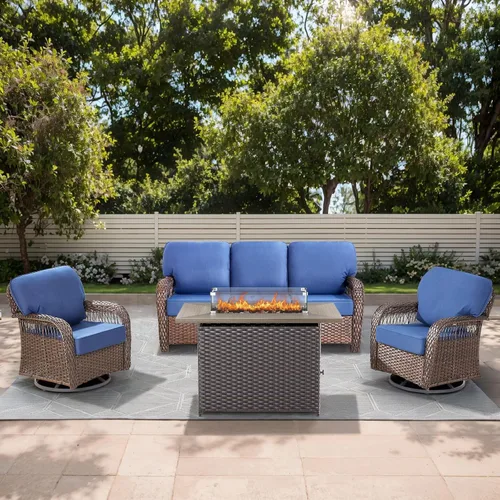 Vista 57 de Sofá de mimbre para patio al aire libre de 75 pulgadas, sofá de ratán para todo tipo de clima, sofá de respaldo alto con asiento profundo y funda