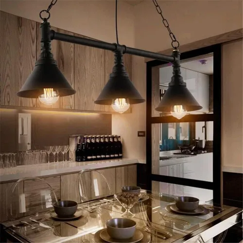 Vista 5 de Lámpara de araña industrial Steampunk retro de metal colgante empotrado lámpara de techo, luces suspendidas de tubo de agua, lámparas vintage