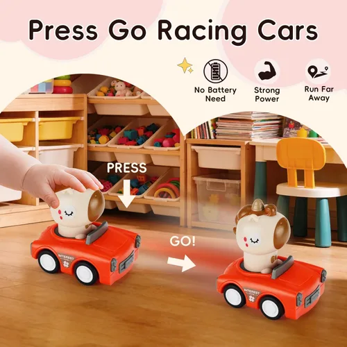 Vista 3 de Juguete de coche Press and Go para niños pequeños de 1 a 3 años, auto de empuje de animales alimentado por fricción, no necesita pilas, sin BPA