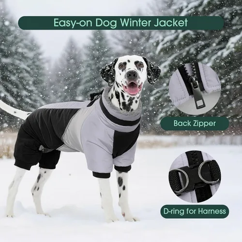 Vista 4 de Kuoser Abrigo de invierno para perro, chaqueta cálida impermeable, suave forro polar acolchado Ropa para perros con cremallera trasera fácil