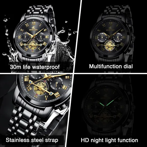 Vista 4 de Men's Watches, Stainless Steel Designer Diamonds Dress Men's Wrist Watch, Fashion Waterproof with Date and Day Analog Quartz Watches, Holiday