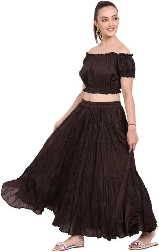 Vista 4 de Wevez Falda de algodón para mujer de danza del vientre de 12 yardas (café)