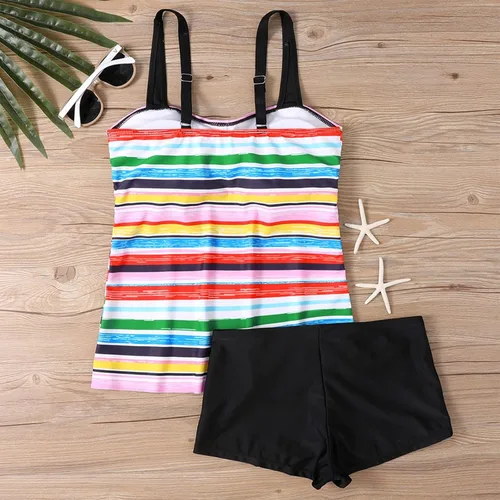 Vista 4 de Traje de baño tankini de corte ajustado con estampado hawaiano para mujer, traje de baño de talla grande