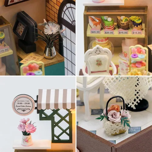 Vista 4 de Roroom Kit de casa de muñecas en miniatura y muebles, modelo de casa de muñecas de madera en 3D con cubierta a prueba de polvo y LED, idea creativa