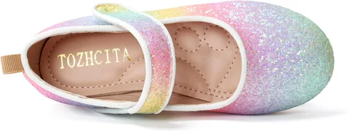 Vista 5 de Zapatos de vestir arcoíris para niña, zapatos de princesa con purpurina para niña, zapatos Mary Jane brillantes para fiesta, bailarina, para uso