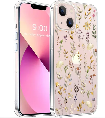 Vista 18 de Unov Funda para iPhone 14 iPhone 13, transparente con diseño, ajuste delgado, buen agarre, funda para teléfono en relieve, cubierta protectora a
