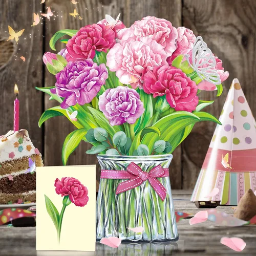 Vista 4 de Airpark - Tarjeta desplegable de flores 3D, tarjeta de felicitación – Claveles rosas – Para mamá, abuela – Ideal para el Día de la Madre