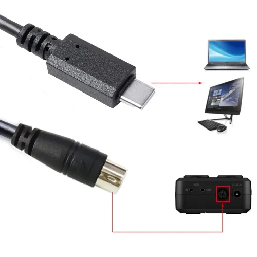 Vista 4 de Cable macho USB-C a Mini-Din de 7 pines para IK Multimedia iRig Series, compatible con HD, HD-A, Keys I/O 25, I/O49, MIDI 2, Pro, Pro Duo, Pro Duo