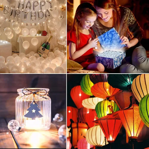 Vista 6 de Aogist - 50 mini luces de 10 colores, luz LED impermeable de largo tiempo de espera, funciona con pilas, lámpara de bola para globo, farol de papel