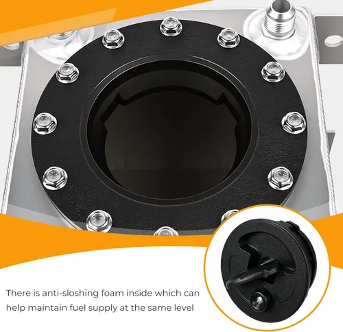 Vista 4 de Tanque universal de celda de combustible de 1 galón 4L con tapa y remitente de nivel de aluminio pulido plateado