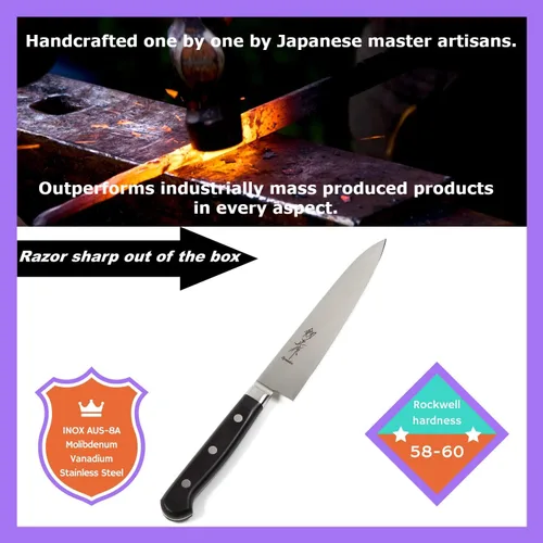 Vista 2 de Navaja japonesa INOX AUS-8A Acero Inoxidable Negro Mango Pakkawood, 6 pulgadas (5.906 in)