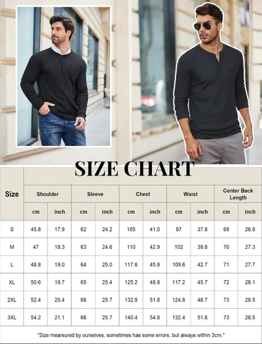 Vista 6 de COOFANDY Camisas Henley de manga larga para hombre con bolsillo