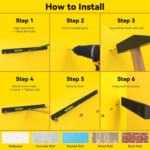 Vista 9 de BlissBox - Juego de 4 estantes flotantes para pared compatibles con Negro