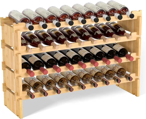 Vista 9 de Domax Estante para vino independiente – 36 botellas de madera apilable soporte de almacenamiento de vino para gabinete, bar, despensa y bodega