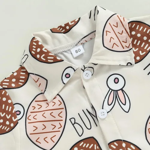 Vista 3 de Conjunto de 2 piezas de camiseta de manga corta con botones y pantalones cortos sólidos para bebé niño