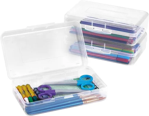 Vista 8 de Sooez Paquete de 3 estuches para lápices, caja de lápices dura grande a granel, caja de lápices transparente, organizador de rotuladores, contenedor
