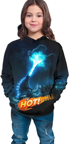 Vista 4 de Garin Sudadera con capucha de dinosaurio para niñosniñas, sudadera con capucha de monstruo de anime impresa en 3D para cosplay