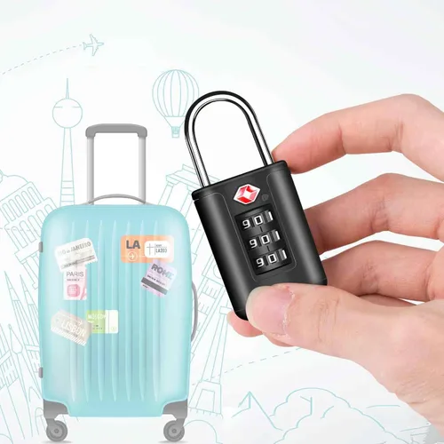 Vista 3 de Paquete de 2 cerraduras de equipaje aprobadas por la TSA, cerraduras de viaje combinadas, candados sin llave reiniciables de 3 dígitos, candado