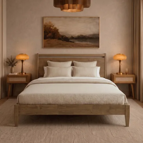 Vista 14 de NTC Adept Marco de cama de madera con cabecero, base de madera de roble macizo y caucho con listones silenciosos y soportes centrales de madera