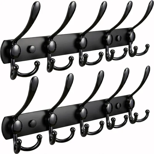 Vista 13 de Perchero de pared con 5 ganchos triples, acero inoxidable de 16 pulgadas – acabado mate negro, perchero resistente montado en la pared para abrigos