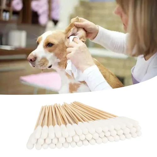 Vista 6 de 100 hisopos de algodón para mascotas, brotes de algodón para perros y gatos, eliminación de suciedad profesional, hisopos de algodón de bambú