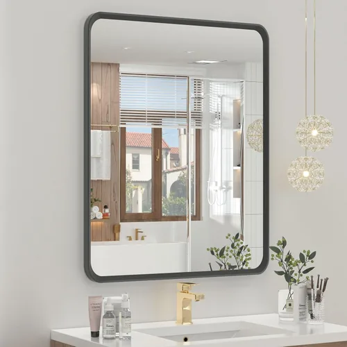 Vista 34 de OKPAL - Espejo de tocador de baño de 20x24 pulgadas con marco de metal cepillado en bronce, espejo de baño con marco de metal cepillado en bronce