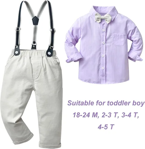 Vista 4 de amokk Conjunto de ropa de caballero formal para bebés y niños pequeños, corbatín y tirantes