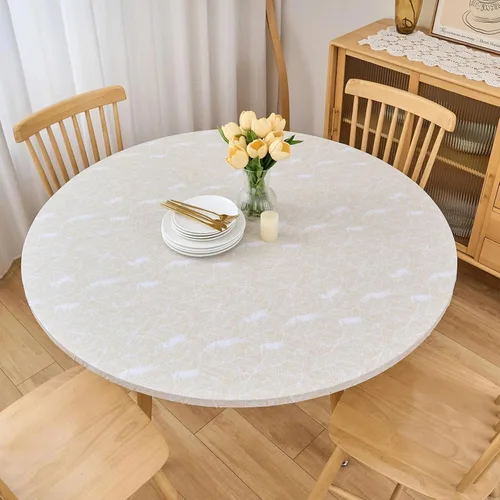 Vista 8 de LIBERECOO Mantel redondo de vinilo ajustable con reverso de franela, borde elástico, impermeable, resistente a las manchas, mantel lavable