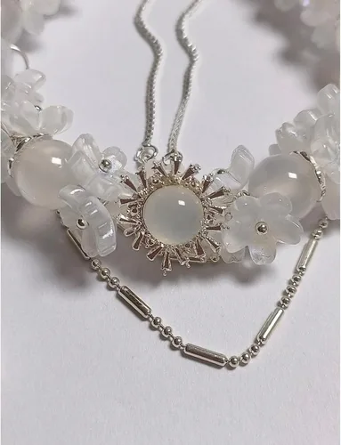 Vista 5 de Pulsera de la suerte de circonita con cuentas de cristal rojo y blanco morado para mujer Cadena de aleación ajustable de 7.9-11.8 in, lista