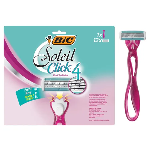 Vista 8 de BIC Soleil Bella Click - Maquinilla de afeitar desechable de 4 hojas para mujer, 1 mango y 4 cartuchos