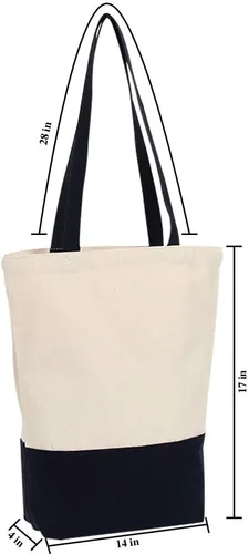 Vista 2 de Azuca Bolsa de lona de algodón resistente de 12 onzas con refuerzo inferior, bolsa de compras para la playa, 17 x 14 x 4 pulgadas, paquete de 6