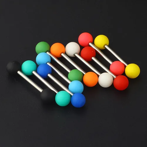 Vista 5 de Anillos de pezón de acero inoxidable 14G, bolas acrílicas sólidas, barras rectas, lengua, anillo de 0.630 in (58 pulgadas) para piercing corporal