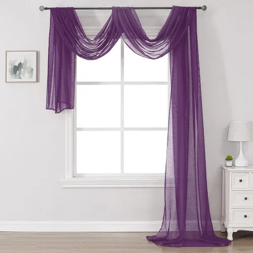 Vista 19 de Bufanda transparente para ventana de 144 pulgadas de largo, color azul bebé, perfecta como bufandas de cenefa, así como toldo de cama o decoración
