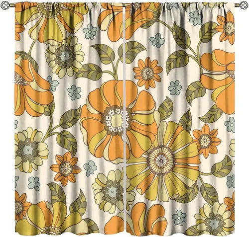 Vista 19 de Cortina de Ventana de Mediados de Siglo con Explosiones de Estrellas, Cortinas con Estampado de Inspiración Atómica para Sala de Estar Dormitorio
