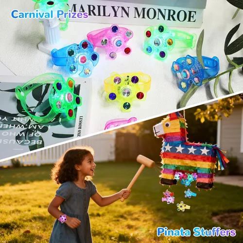 Vista 3 de Paquete de 12 pulseras giratorias con luz LED, recuerdos de fiesta para niños de 4 a 8 a 12, suministros de fiesta que brillan en la oscuridad