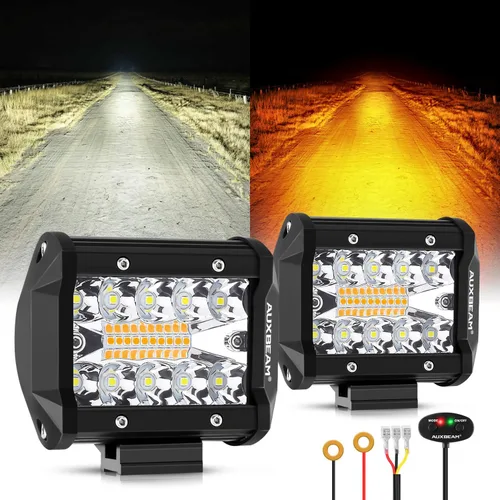Vista 17 de Auxbeam Cubo luz LED ámbar de 3 pulgadas, 72 W todoterreno, 6 modos dos colores, estroboscópica antiniebla de conducción penetración e inundación