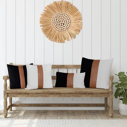 Vista 7 de Juego de 2 fundas de almohada negras y marrones de 18 x 18 pulgadas, fundas de almohadas modernas con rayas estilo granja para sofá, sala de estar