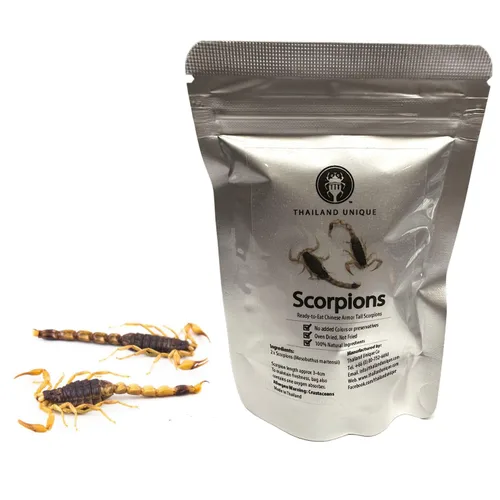 Vista 14 de Thailand Unique Scorpion Mix - 15 G 3 piezas de insectos comestibles deshidratados para humanos, saludables y un gran regalo gracioso Three