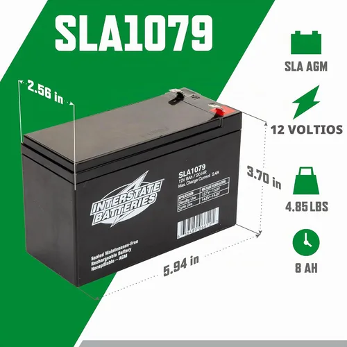 Vista 3 de Baterías interestatales SLA Batería 12V 8Ah AGM VRLA (terminal F2) SLA1079