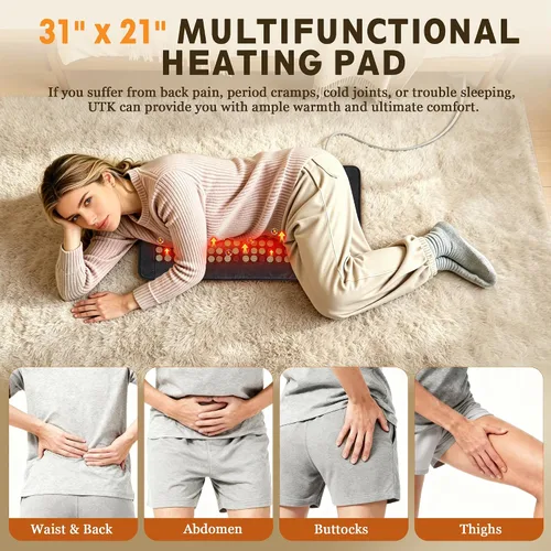 Vista 5 de UTK Almohadilla térmica de infrarrojos lejanos, alivio del dolor 5 veces para espalda, cintura y abdomen, regalo para mujeres y hombres, alfombrilla
