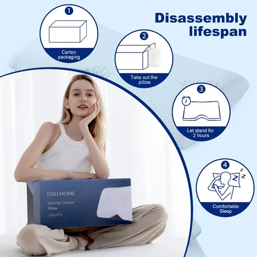 Vista 9 de MLILY Almohada cervical para dormir de lado, almohada cervical para el dolor de cuello, almohada de espuma viscoelástica con infusión de carbón