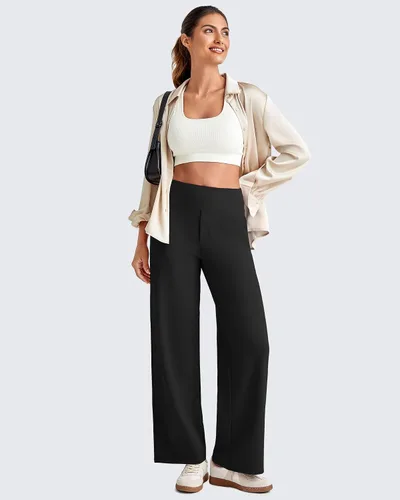Vista 5 de G4Free EverGoing - Pantalones tobilleros de pierna ancha para mujeres Negro