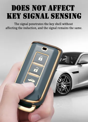 Vista 5 de ontto Funda para llavero de automóvil compatible con Mitsubishi Outlander Eclipse Cross ASX Mirage RVR Lancer beige, Beige