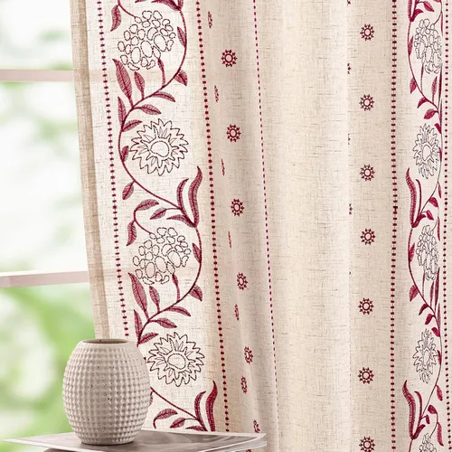 Vista 12 de jinchan Cortinas de lino floral marfil para sala de estar 84" pestaña