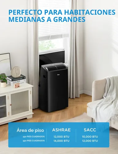 Vista 6 de Midea Duo 12,000 BTU (10,000 BTU SACC) Inversor de alta eficiencia, aire acondicionado portátil ultra silencioso, enfría hasta 450 pies cuadrados