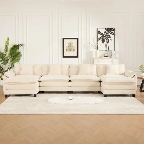 Vista 35 de Sofá seccional modular, sofá seccional en forma de L de 76.7 pulgadas con otomana móvil, cómodo loveseat de chenilla nube con reposabrazos