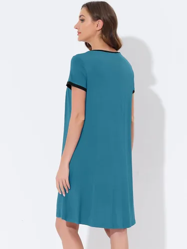 Vista 27 de cheibear Camisones de pijama para mujer, ropa de dormir, color sólido, cuello redondo