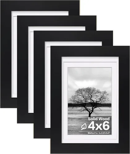 Vista 134 de Egofine - Juego de 4 portarretratos A4 de madera maciza y cubierta de plexiglás de 4 x 6/6 x 8 pulgadas con paspartú o A4 sin paspartú, para mesa