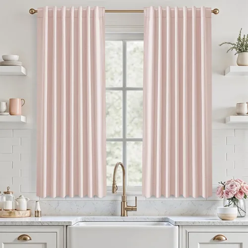 Vista 99 de UHITECH Cortinas opacas de 35 pulgadas de largo para sala de estar, 2 paneles, cortina opaca corta para cocina para ventanas pequeñas, cortinas